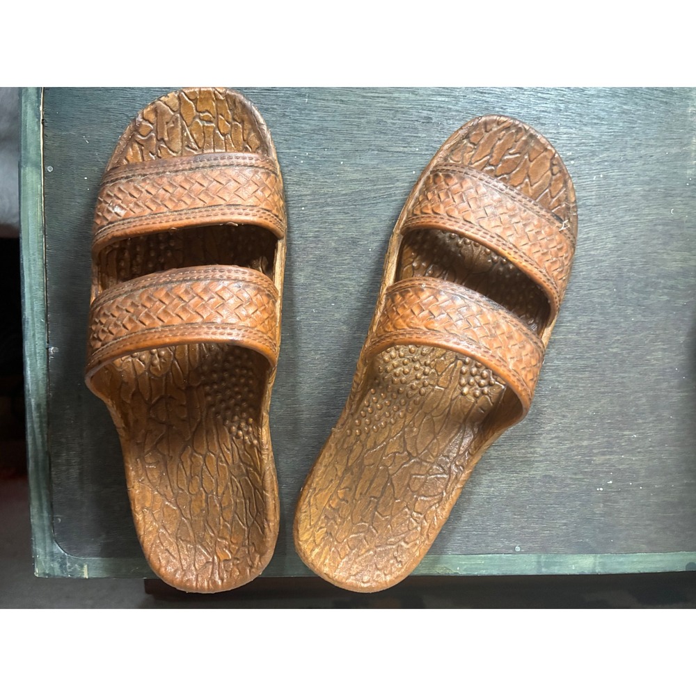 Pali Hawaii Jesus Sandals Unisex 7 Brown Good Double Strap Woven Slides